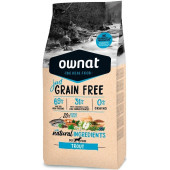 Натурална суха храна Ownat Adult Grain Free Trout - БЕЗ зърнени култури за пораснали кучета от всички породи, с 69% месо и риба треска